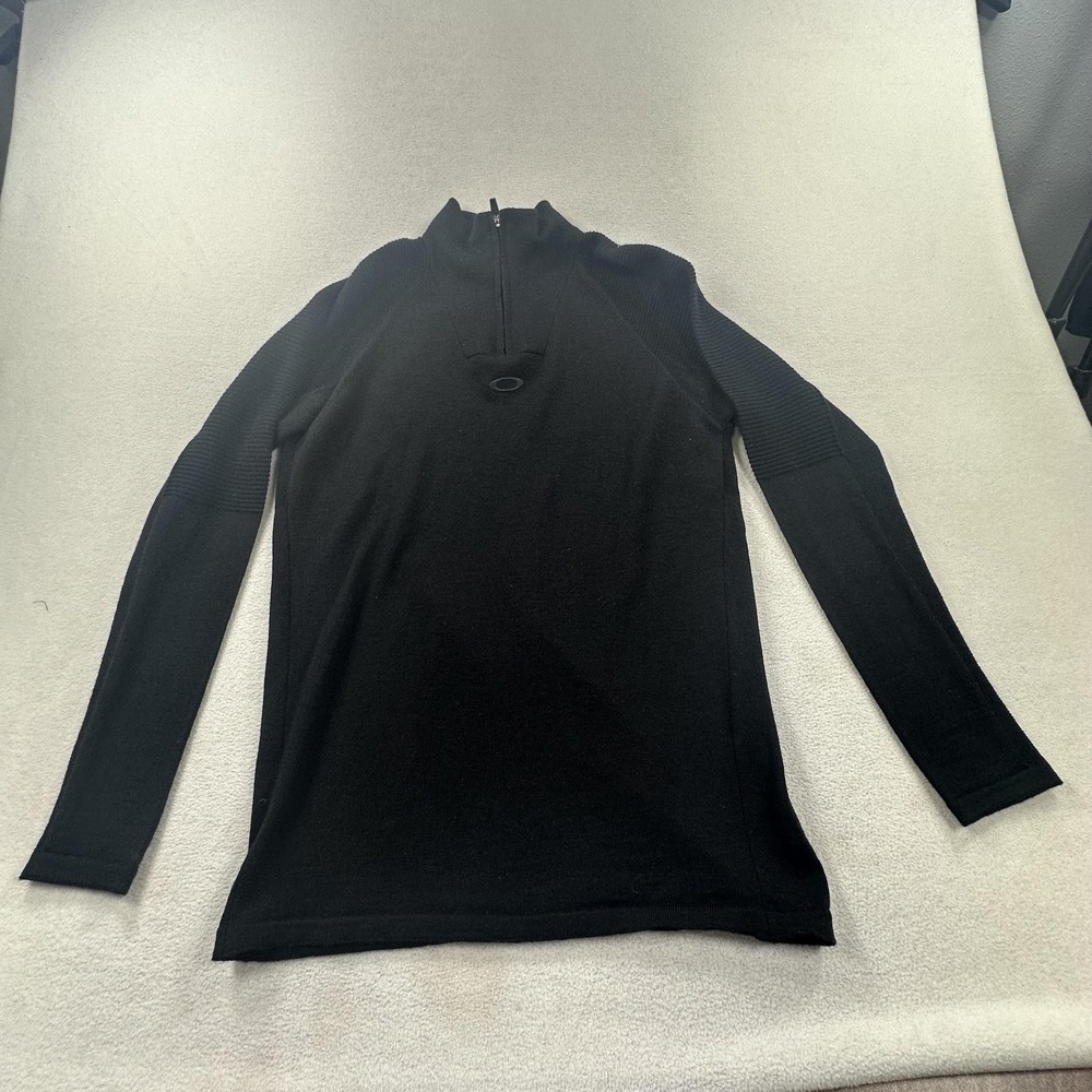 Oakley Sweater Mens Medium Black Wool Knit 1/4 Zip Performance Fit Italy